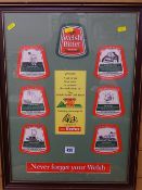 GREN set of six Welsh Bitter beermats, no. 17/20 limited framed sets promoting the Welsh Sports
