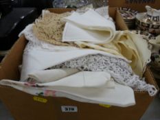Box of vintage linen