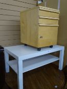 Modern white two shelf coffee table and a three drawer filing cabinet (with key)