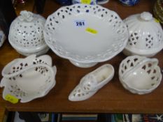 Collection of modern reticulated creamware type pottery
