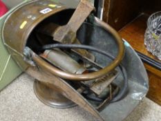 Vintage copper coal scuttle, a Prima footpump etc