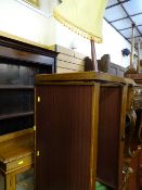 Twin door china display cabinet, snap-top trolley and turned and reeded column standard lamp E/T