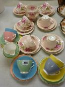 Aynsley pink and rose decorated part teaset with a Colclough 'Harlequin' part teaset