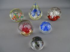 Six vintage paperweights with bubble splash inclusion (one damaged to tip)