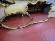 Rococo style wall mirror and an oval example in similar livery