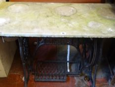 Singer treadle sewing machine base with marble top