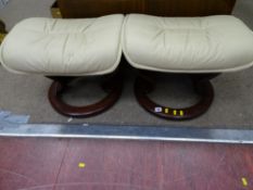 Pair of modern cream faux leather footstools