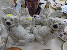 Pair of Staffs figures on horseback and two comforter dogs