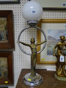 Chrome and gilt metal Art Deco figural table lamp (damage)