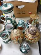 Dragon decorated part coffee set, two items of Satsuma ornamental ware and a pottery figurine