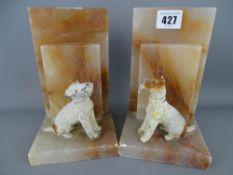 Pair of painted spelter and marble terrier bookends