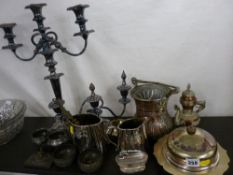 EP candelabra and one other, a further selection of EP and pewter ware etc
