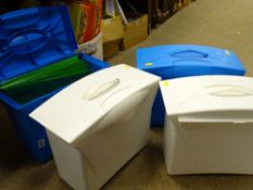 Two blue and two white suspension file cases