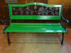 Green painted metal ended garden bench