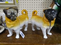 Pair of Victorian pottery pug dogs