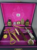 Modern jewellery box and a collection of vintage pocket knives, Jack Daniels key fobs etc