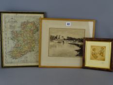 W L LLOYD framed watercolour - titled 'Castell Rhuddlan', dated 1960, a tinted map of Ireland all in