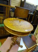 Circular occasional table with single drawer on turned pedestal and tripod carved supports