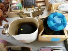 Vintage bowler hat, selection of lady's hats and six EP Champagne goblets