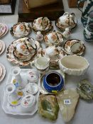 Victorian part teaset, three stoneware ashtrays, a small silver pottery planter etc