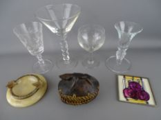 Four vintage style drinking glasses, one with number 2000 as the stem, modern hand painted photo