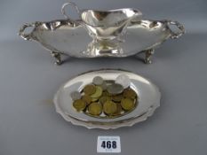 EP four footed twin handled dish, gravy boat on stand and a quantity of vintage British and other