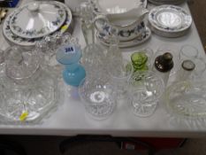 Collection of vintage glassware including a silver rimmed vase