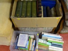 Box and two small plastic crates of vintage and other books