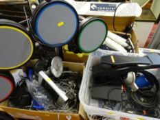 Parcel in two boxes and two tubs of various electrical cabling, HD leads, Sony surround sound