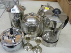 Group of chrome and glass tableware