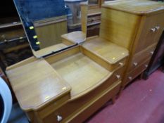Mid Century light wood mirrored dressing table and matching two cupboard/two drawer chest