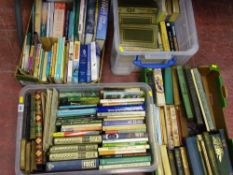 Quantity of vintage and other books in two boxes and two crates