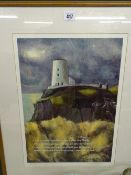 WILF ROBERTS limited edition (36/150) print - Anglesey coastal windmill, signed in pencil