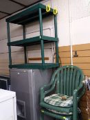 Ketter thee shelf plastic garage storage rack and two garden chairs