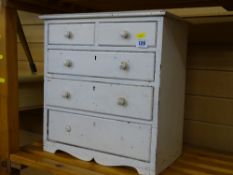 Wooden white painted two over three drawer apprentice chest