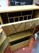 Vintage stripped oak fall front bureau bookcase with tilting magazine rack base