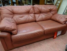 Modern G-Plan terracotta leather effect large two seater settee