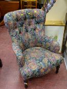 Modern antique style button back upholstered salon armchair