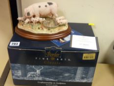 Boxed Border Fine Arts group of sow and piglets feeding