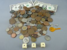 Collection of vintage and modern coinage, mainly British with two American one dollar notes etc