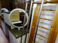 Modern Stag two tone dressing table and small chest with dual circular mirrors along with two modern