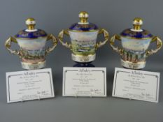 Three Aynsley porcelain 50th Anniversary vases of the D-Day Landings, titled 'The British Forces