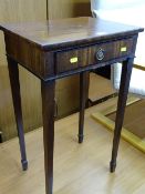 Early 20th Century mahogany single drawer side table on tapering supports and spade feet