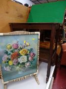Vintage foldover baize top two tier trolley and a mid Century folding table/screen