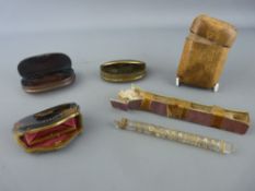 Gilt decorated glass scent bottle with stopper, two metal snuff boxes, one marked 'Griffith