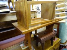 Vintage footstool, crossbanded mahogany two tier stand and a rectangular top refectory style