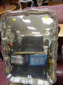 Excellent oblong uninscribed Walker & Hall EPNS tray with wavy border and end handles, 60 x 45 cms