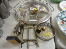 EP nut dish, bronze figurines titled 'Boras' with other EP and brassware