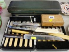 Two cased pairs of fish servers, a set of fish knives and forks, a boxed set of weights etc