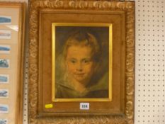UNSIGNED vintage oil on canvas - portrait of a young girl, 25 x 19 cms